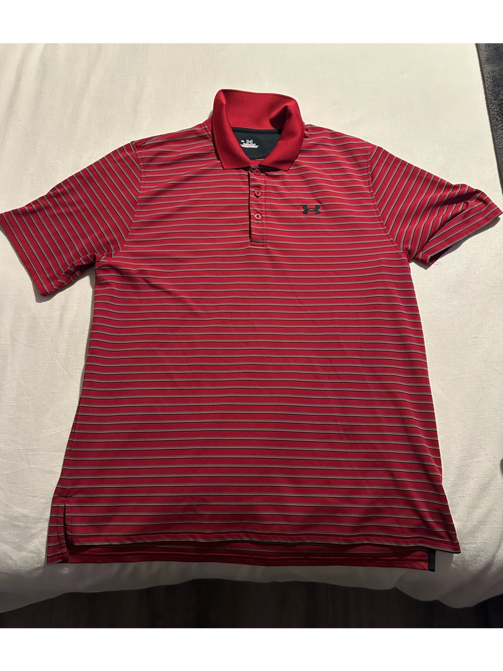 Under Armour Men’s Red and Gray Striped Polo Shirt